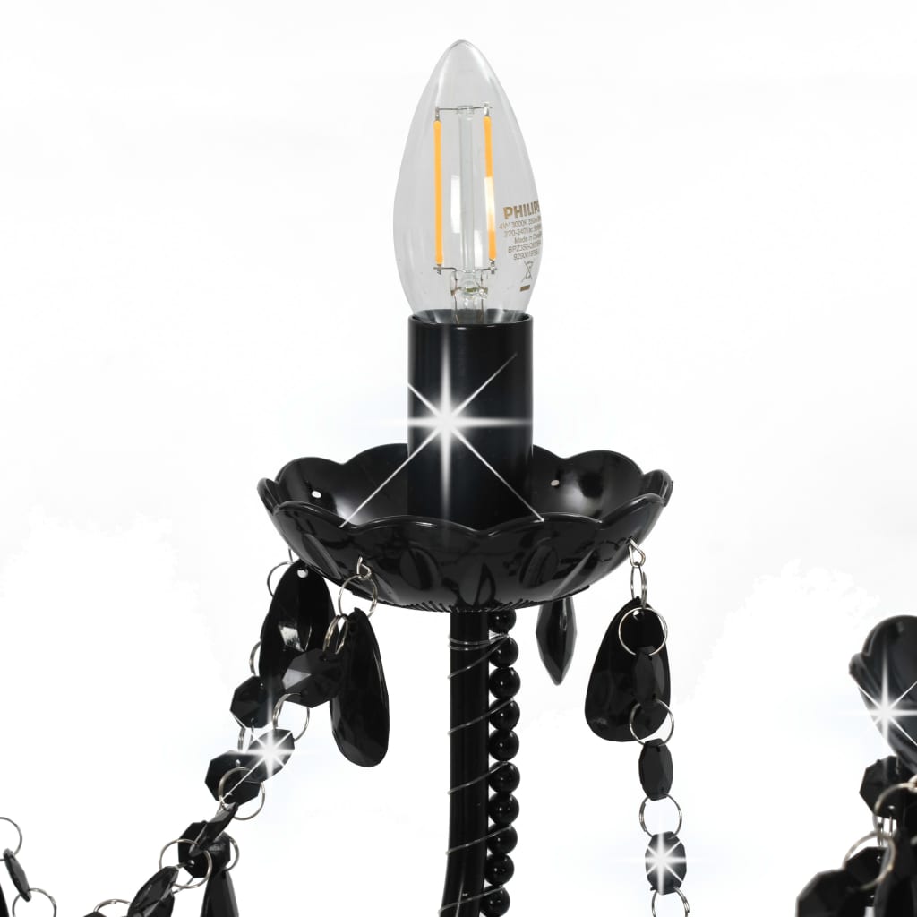 vidaXL Lestenec s kroglicami črn 12 x E14 žarnice