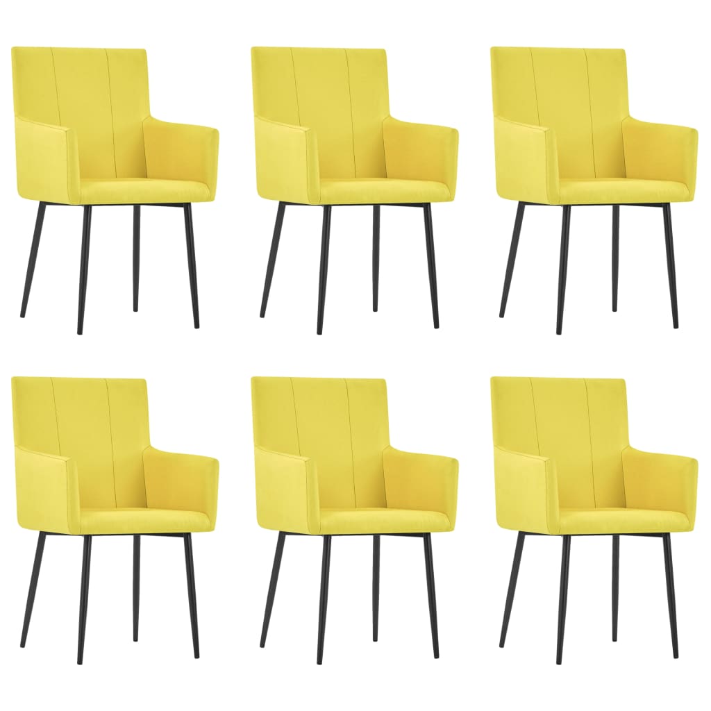 vidaXL Jedilni stoli z naslonjali za roke 6 kosov rumeno blago