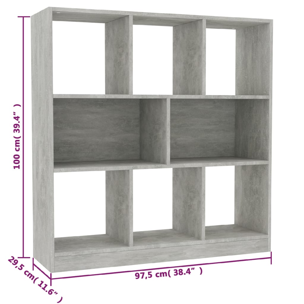 vidaXL Knjižna omara betonsko siva 97,5x29,5x100 cm iverna plošča