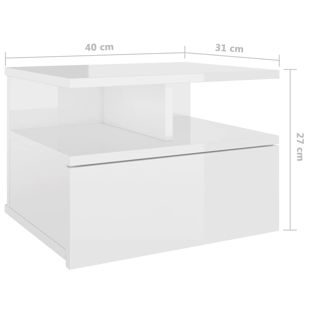 vidaXL Stenska nočna omarica visok sijaj bela 40x31x27cm iverna plošča