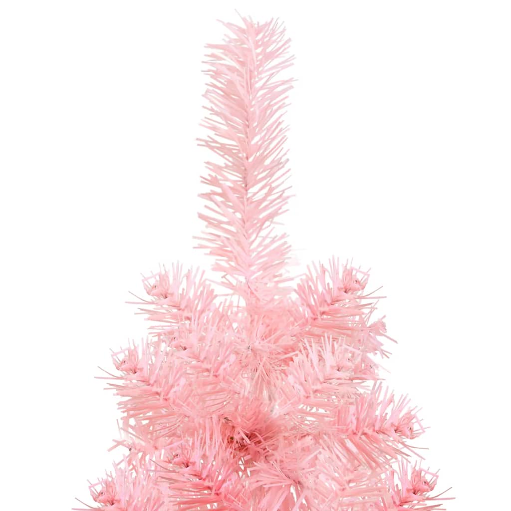vidaXL Ozka umetna polovična novoletna jelka s stojalom roza 150 cm