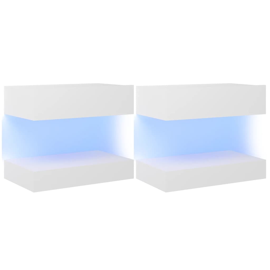 vidaXL Nočne omarice z LED lučkami 2 kosa bele 60x35 cm inženirski les