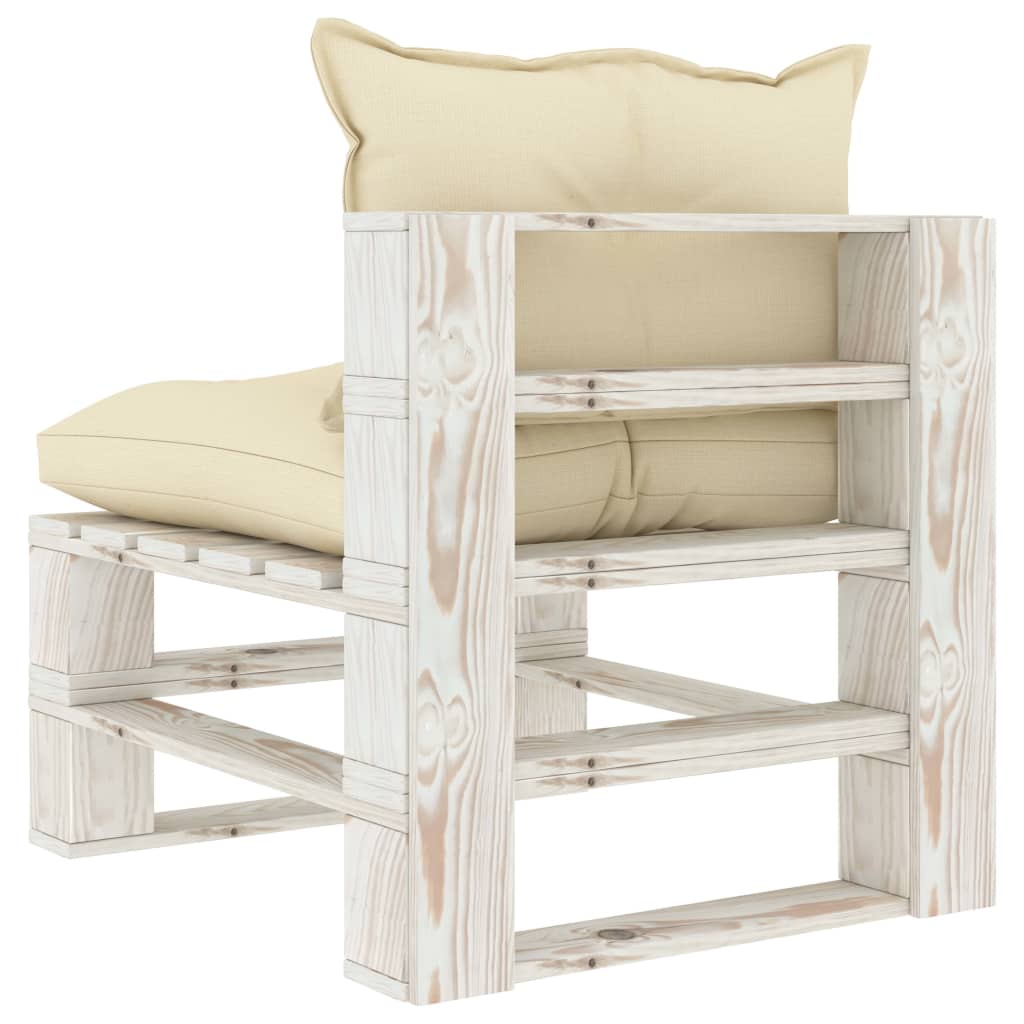 vidaXL Vrtni sredinski kavč iz palet s krem blazinami lesen
