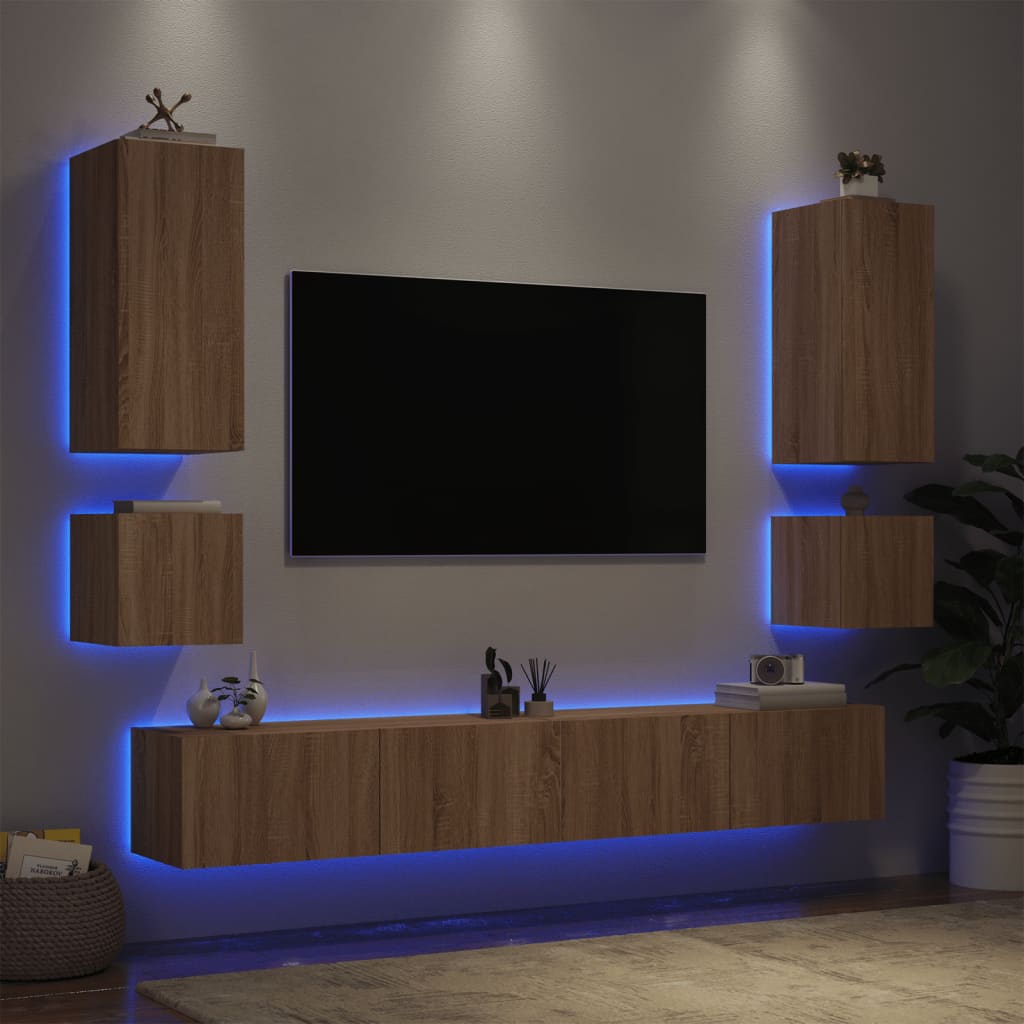 vidaXL Stenske TV omarice z LED lučkami 6 kosov sonoma hrast