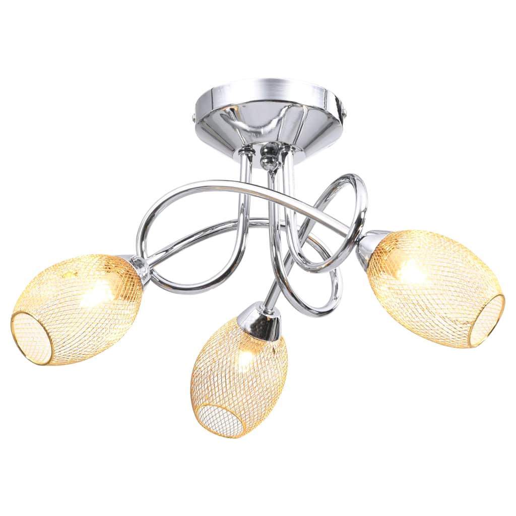 vidaXL Stropna svetilka s pozlačenimi senčniki za 3 G9 žarnice