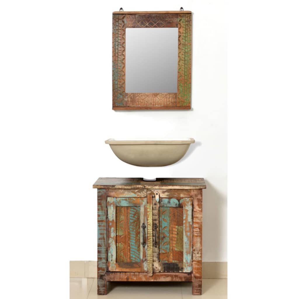 Kopalniški Set Omarica za Umivalnik in Ogledalo iz Predelanega Lesa