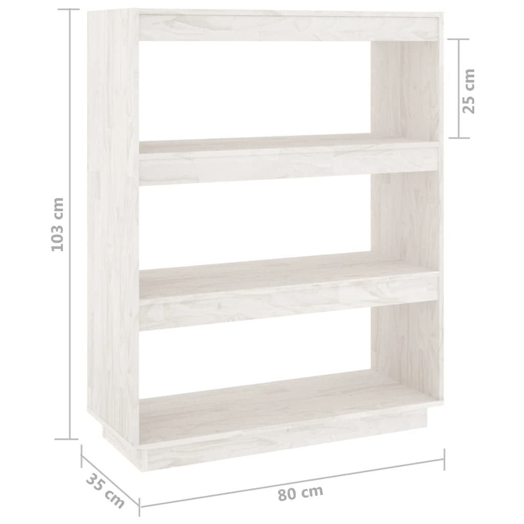 vidaXL Knjižna omara za razdelitev prostora bela 80x35x103 cm borovina