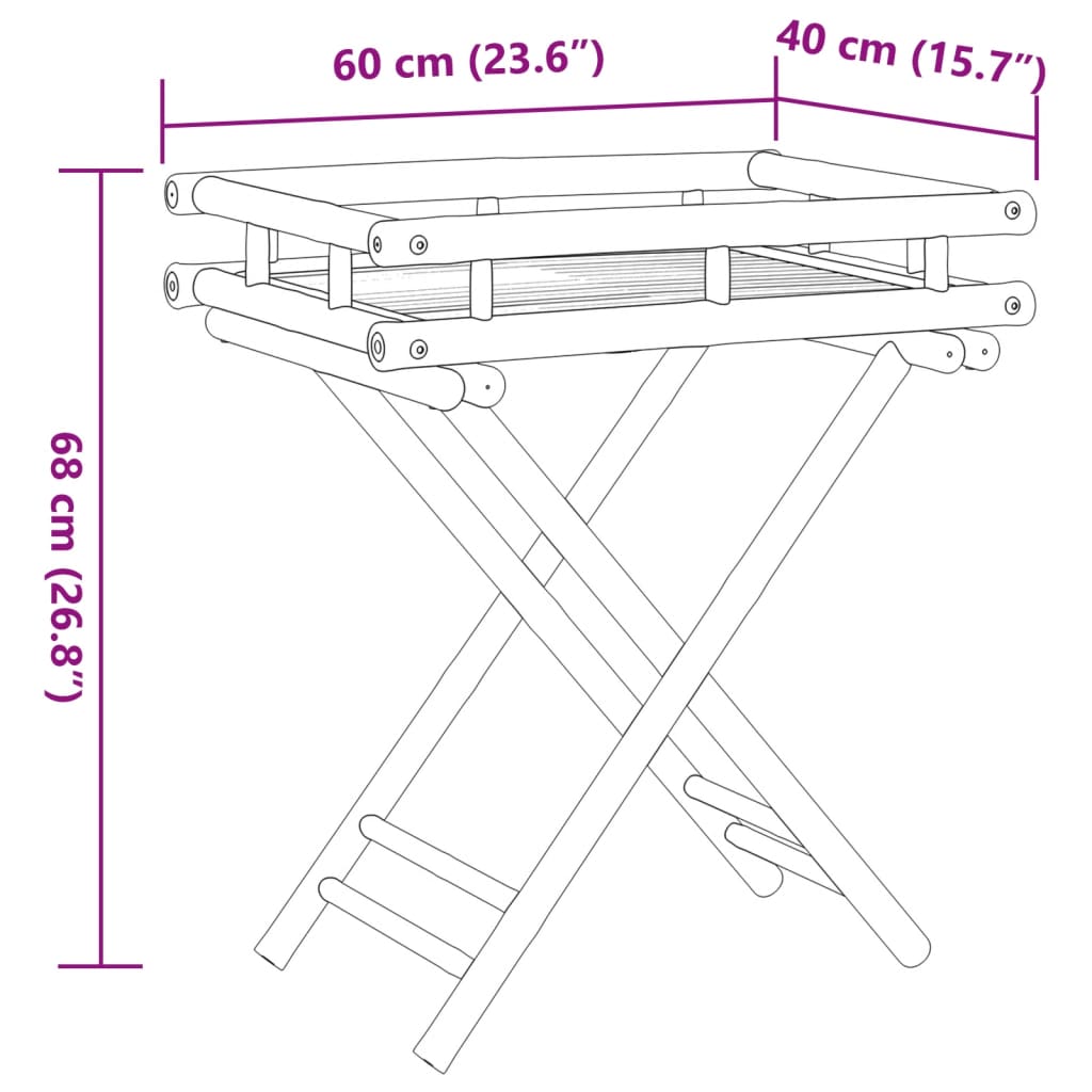 vidaXL Zložljiva miza s pladnjem 60x40x68 cm bambus