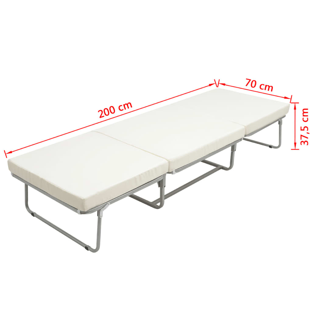 vidaXL Zložljiva postelja z vzmetnico bela jeklena 70x200 cm