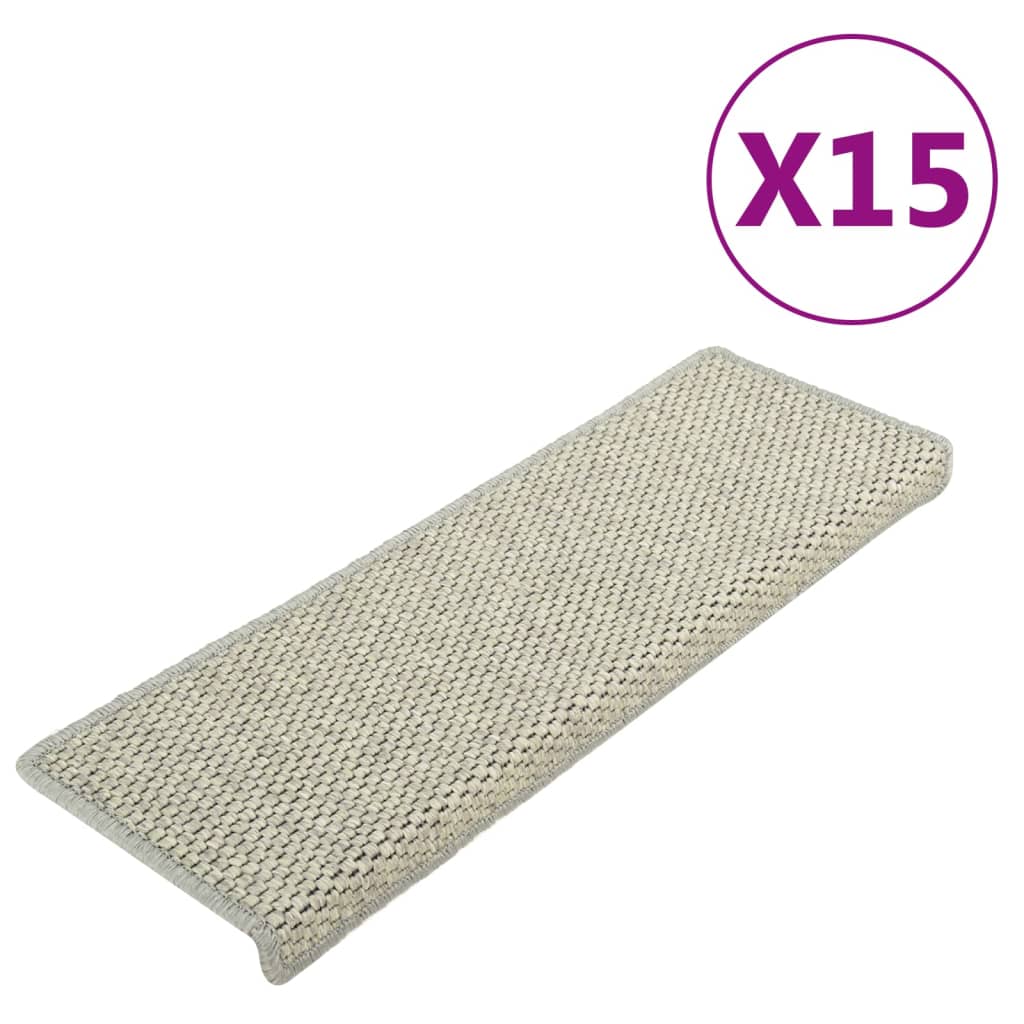 vidaXL Samolepilne preproge za stopnice sisal 15 kosov 65x21x4 cm sive