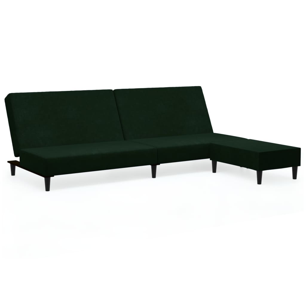 vidaXL Kavč dvosed z ležiščem in stolčkom temno zelen žamet