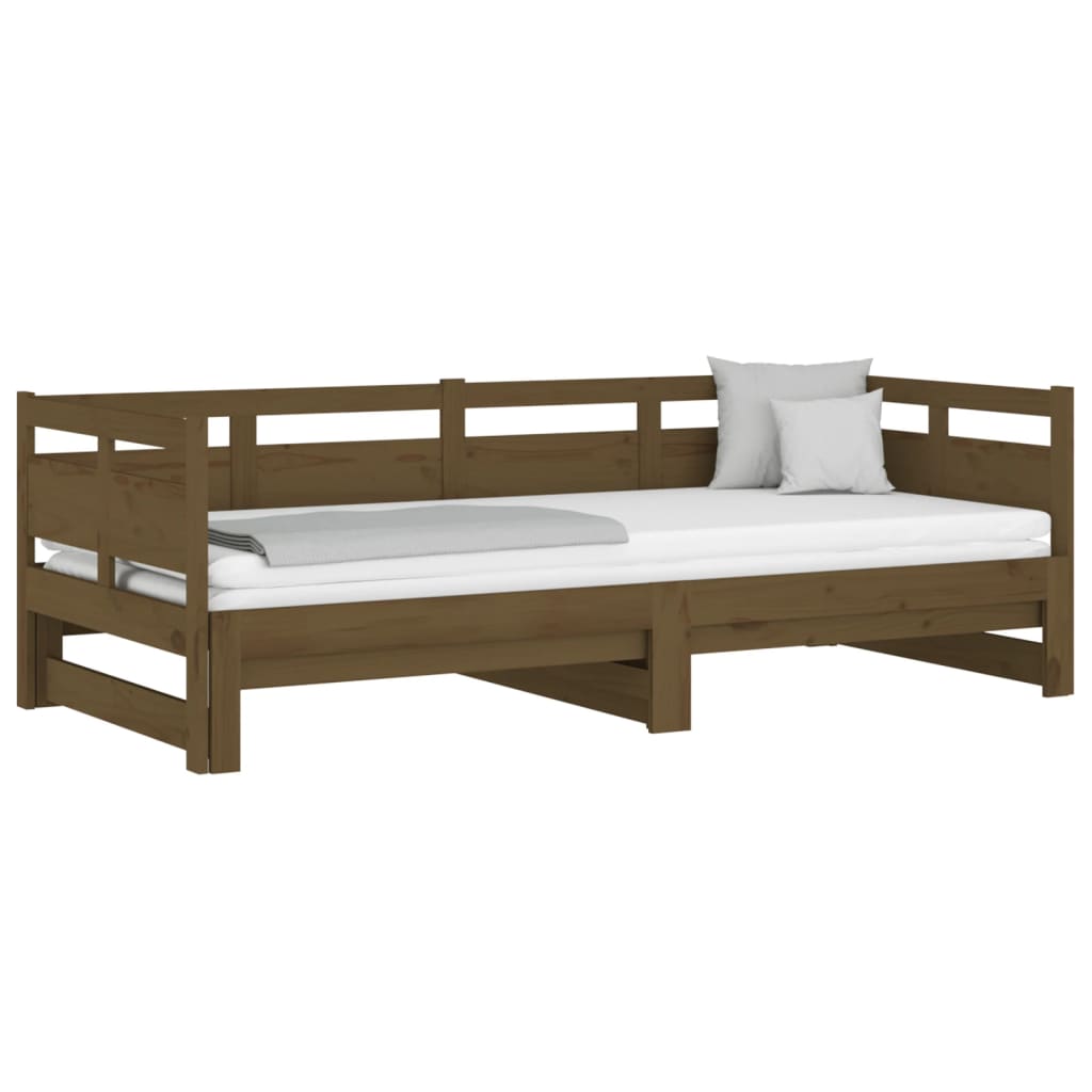 vidaXL Izvlečna dnevna postelja medeno rjava borovina 2x(80x200) cm