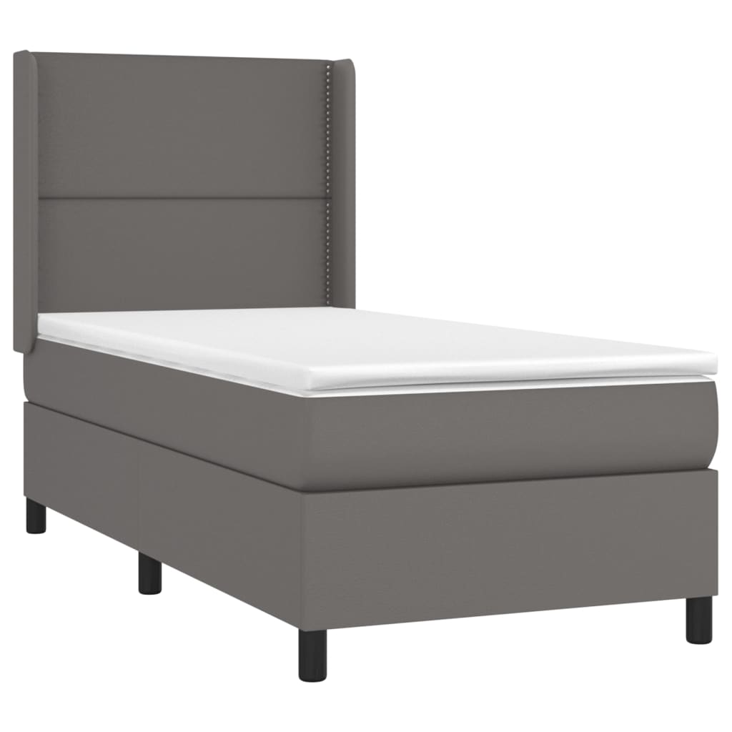 vidaXL Box spring postelja z vzmetnico LED siva 90x200 cm umetno usnje