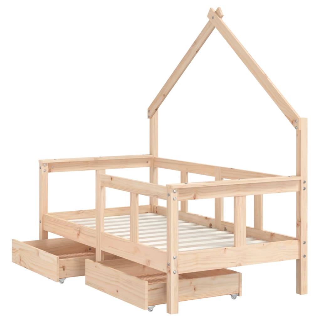 vidaXL Otroški posteljni okvir s predali 70x140 cm trdna borovina