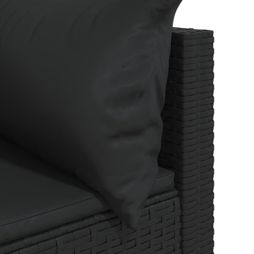 vidaXL Vrtni kotni kavči z blazinami 2 kosa črn poli ratan