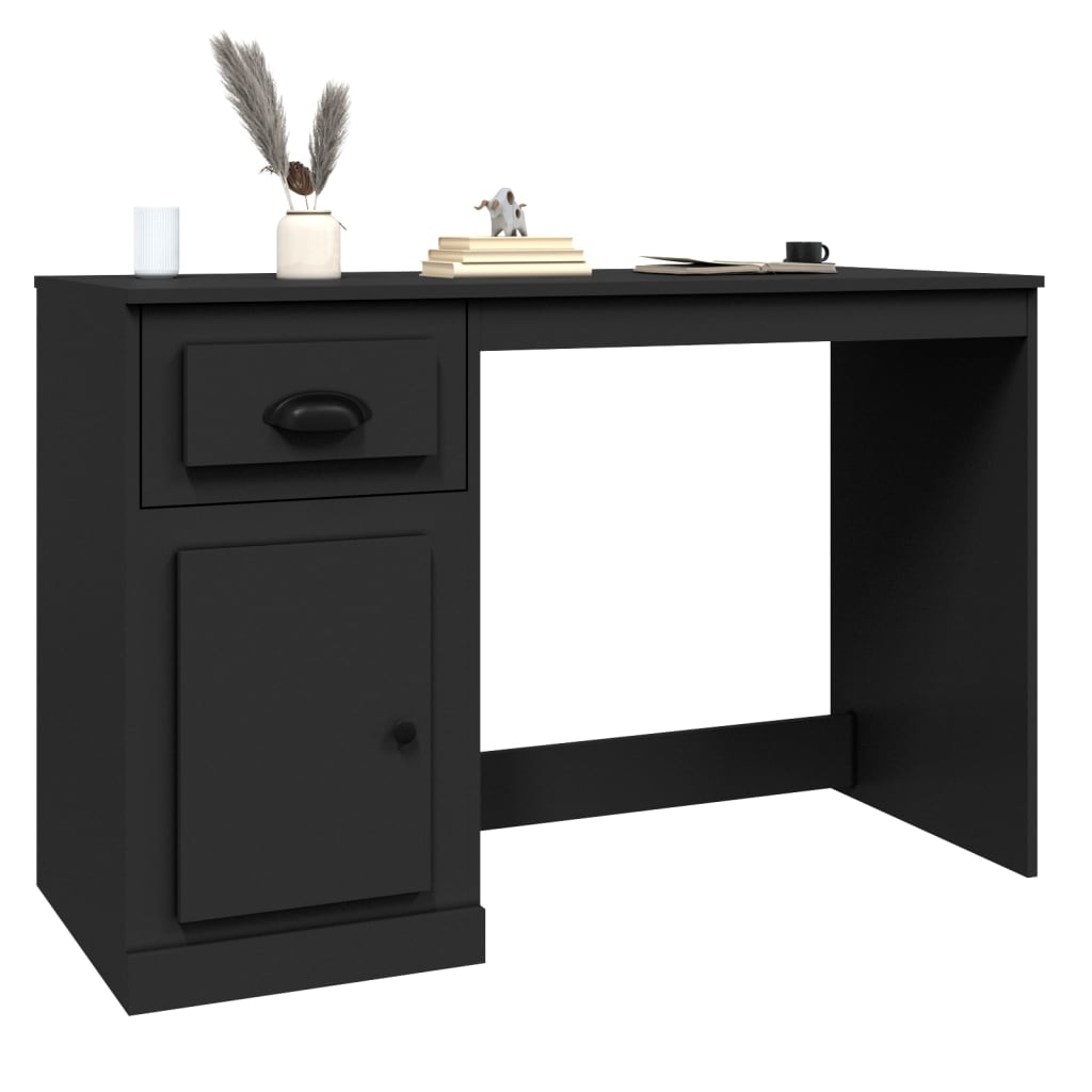 vidaXL Pisalna miza s predali črna 115x50x75 cm inženirski les