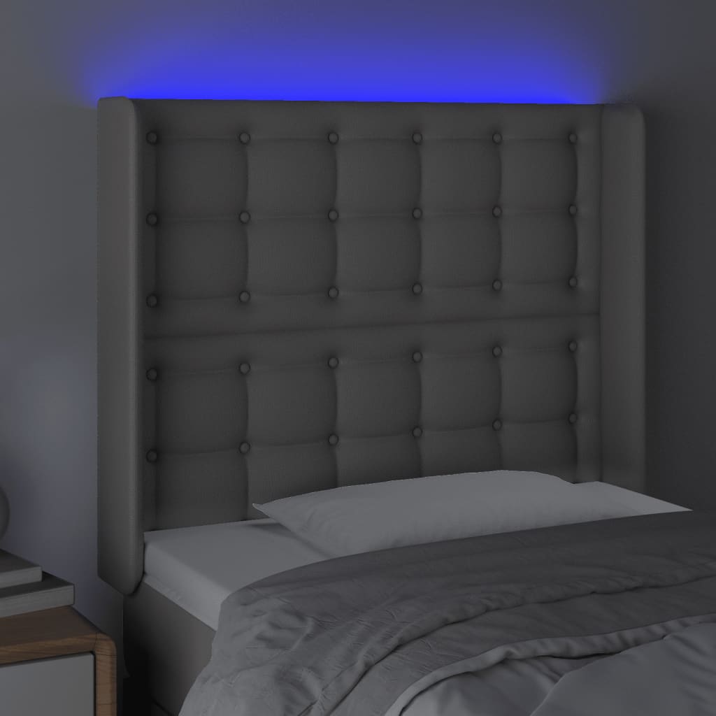 vidaXL LED posteljno vzglavje sivo 93x16x118/128 cm umetno usnje