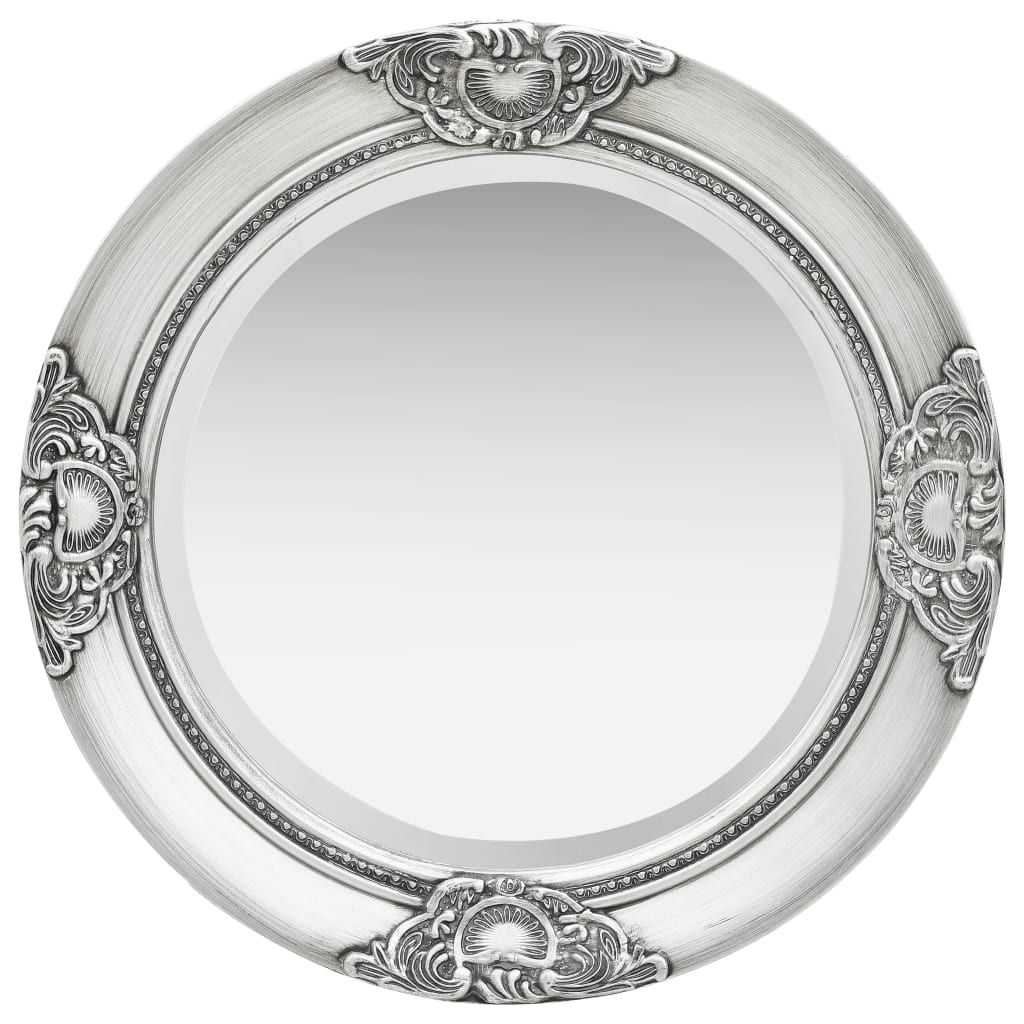 vidaXL Stensko ogledalo v baročnem stilu 50 cm srebrno