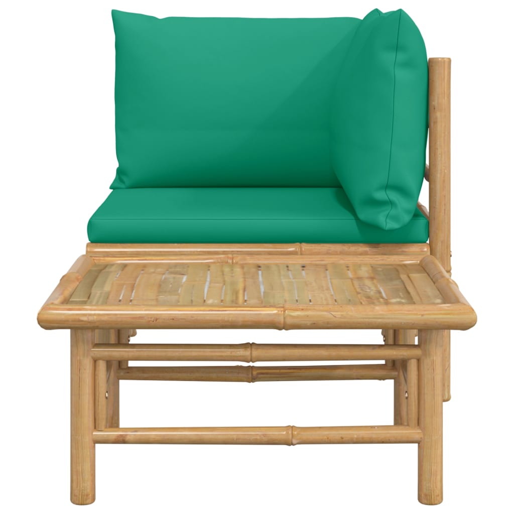 vidaXL Vrtna sedežna garnitura 2-delna z zelenimi blazinami bambus