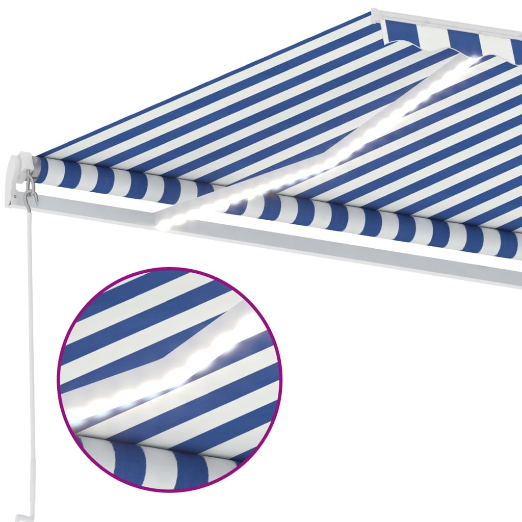 vidaXL Ročno zložljiva tenda z LED lučkami 450x350 cm modra in bela