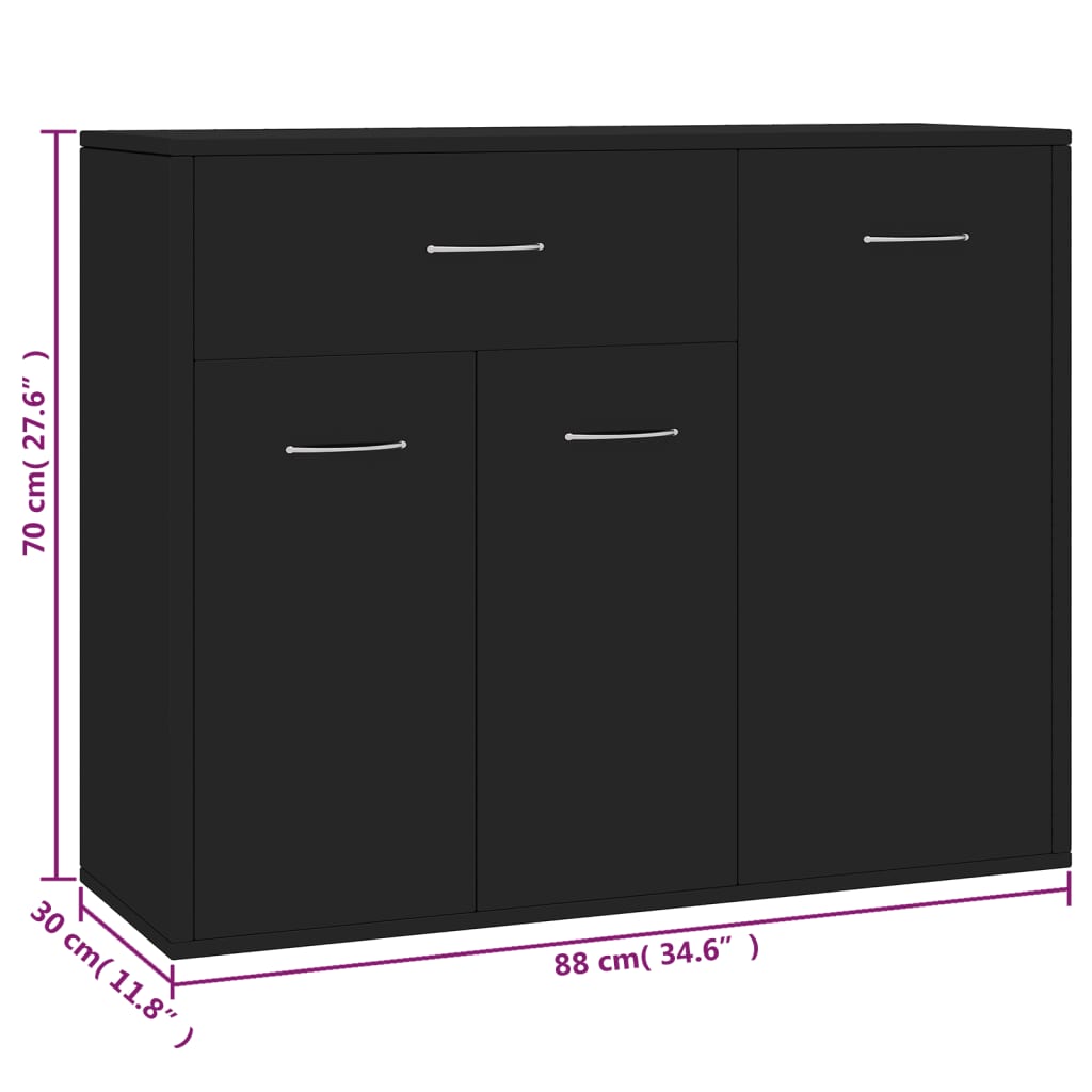vidaXL Komoda črna 88x30x70 cm iverna plošča