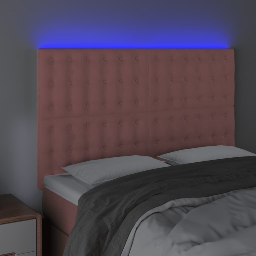 vidaXL LED posteljno vzglavje roza 144x5x118/128 cm žamet