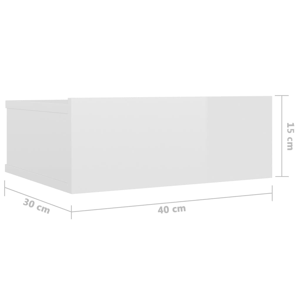 vidaXL Stenska nočna omarica visok sijaj bela 40x30x15 cm