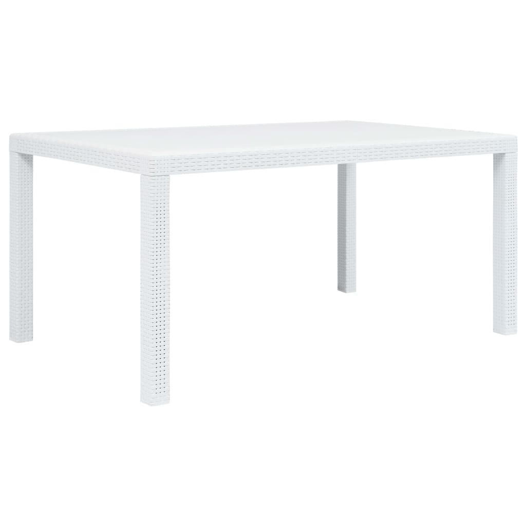 vidaXL Vrtna miza iz plastike 150x90x72 cm bela videz ratana