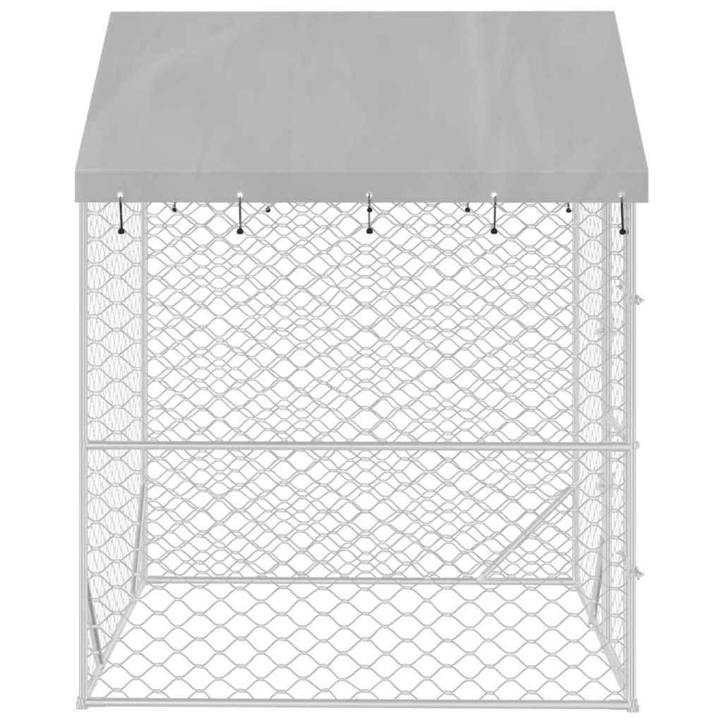 vidaXL Zunanja pasja ograda s streho srebrna 2x2x2,5 m pocinkano jeklo