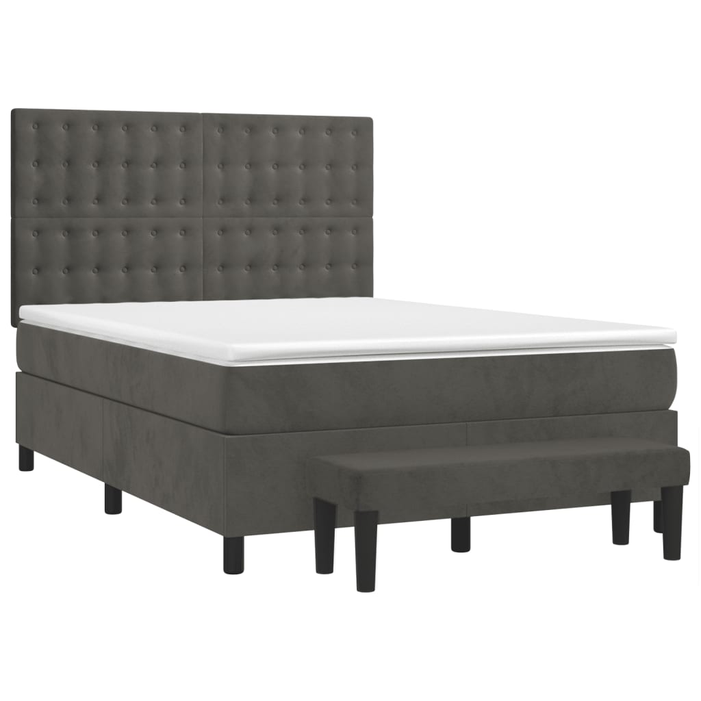 vidaXL Box spring postelja z vzmetnico temno siva 140x200 cm žamet