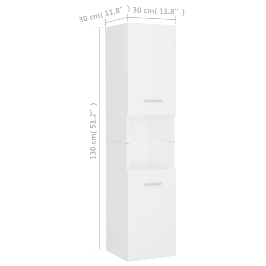 vidaXL Kopalniška omarica bela 30x30x130 cm iverna plošča