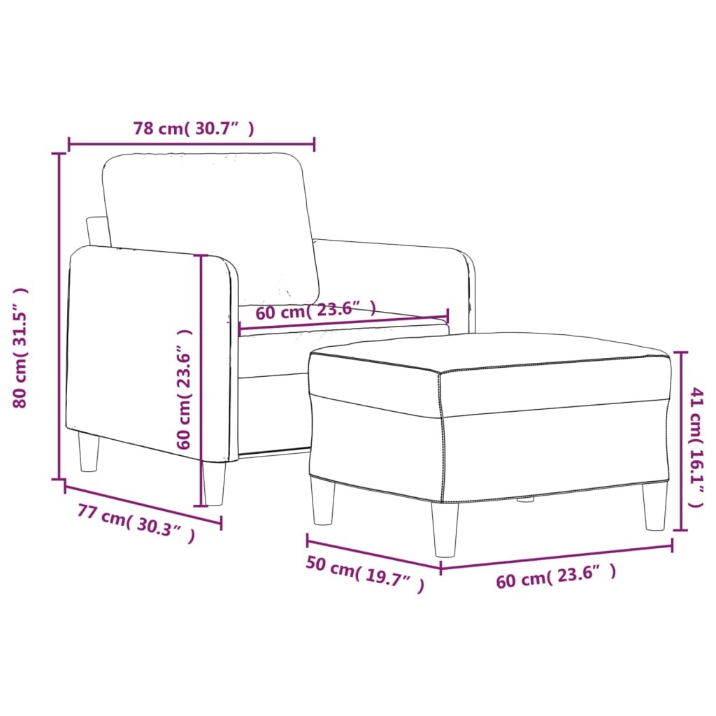vidaXL Fotelj s stolčkom za noge svetlo siv 60 cm blago