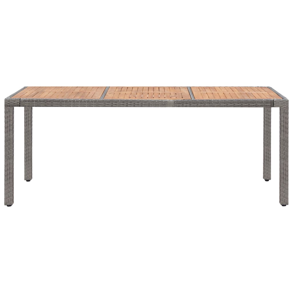vidaXL Vrtna miza siva 190x90x75 cm poli ratan in trden akacijev les