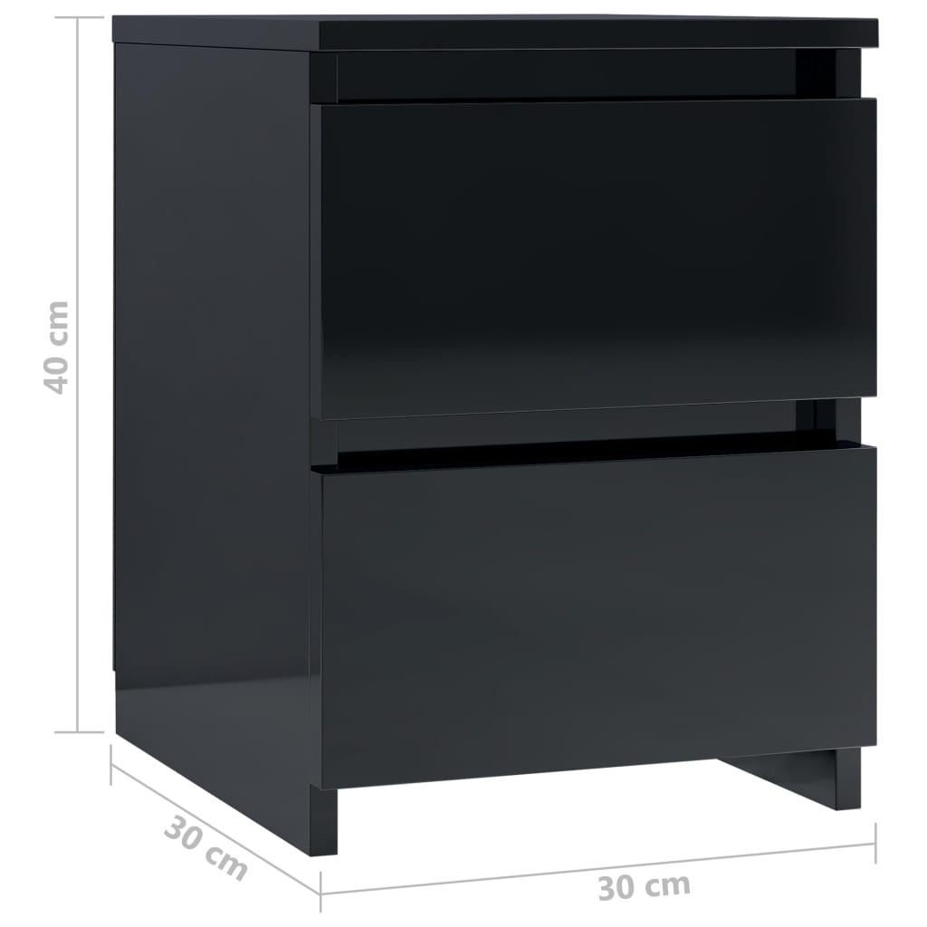 vidaXL Nočna omarica visok sijaj črna 30x30x40 cm iverna plošča