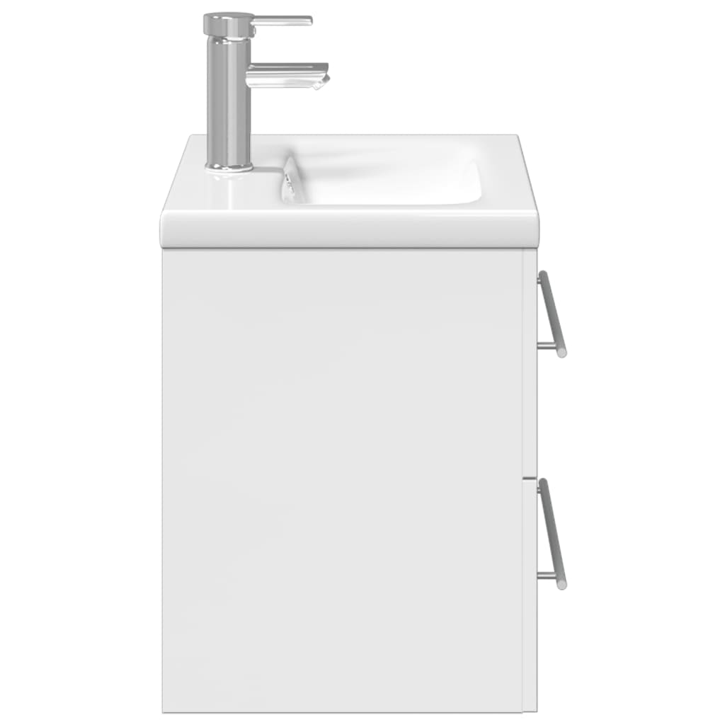 vidaXL Kopalniška omarica z umivalnikom visok sijaj bela