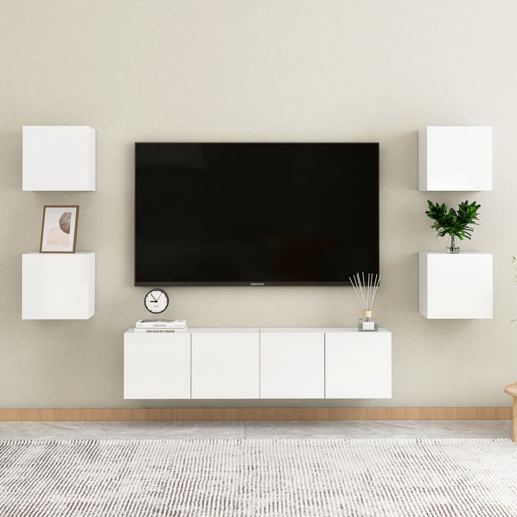 vidaXL Stenske TV omarice 2 kosa visok sijaj bele 30,5x30x30 cm