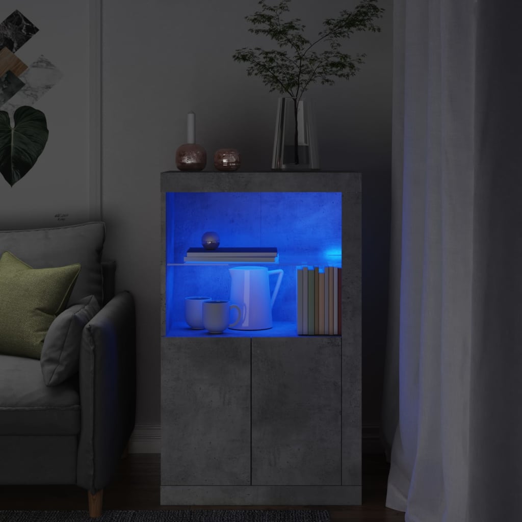 vidaXL Stranska omarica z LED lučkami betonsko siva inženirski les