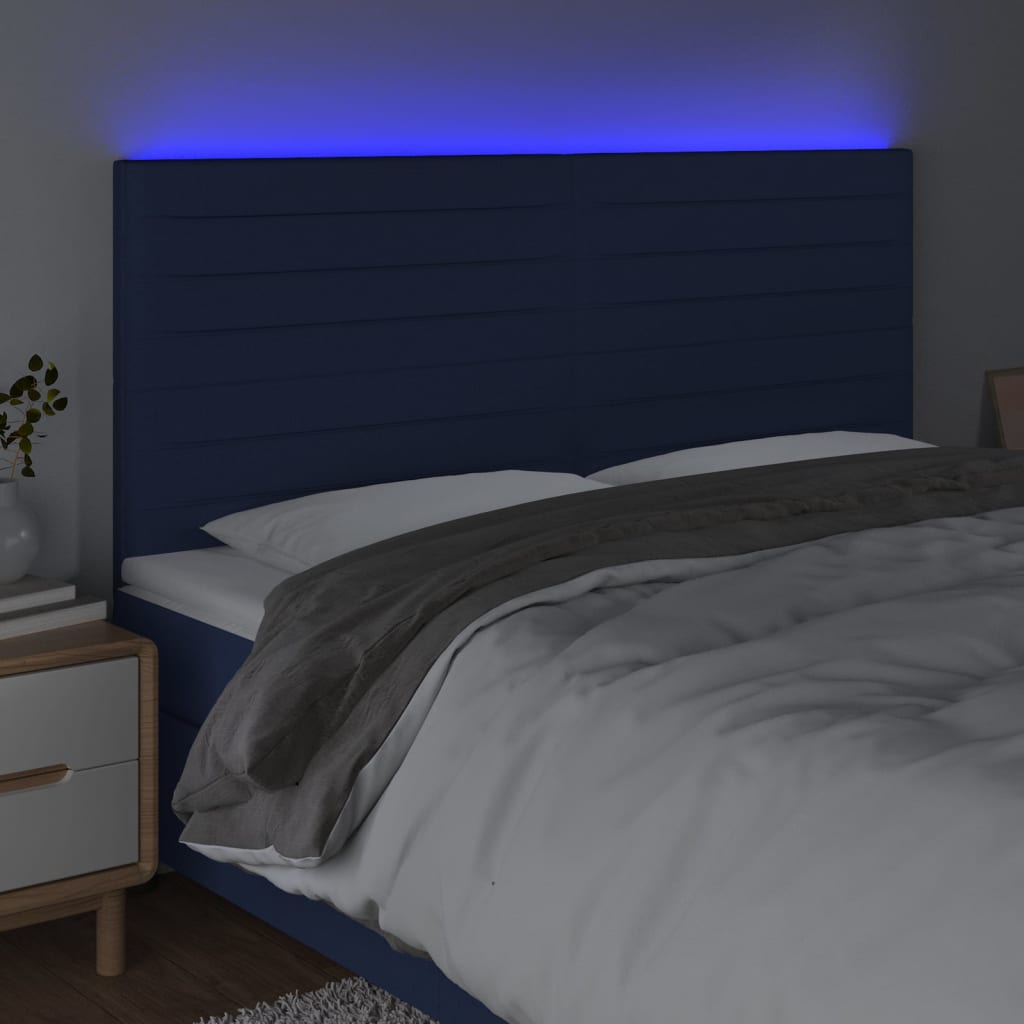 vidaXL LED posteljno vzglavje modro 160x5x118/128 cm blago