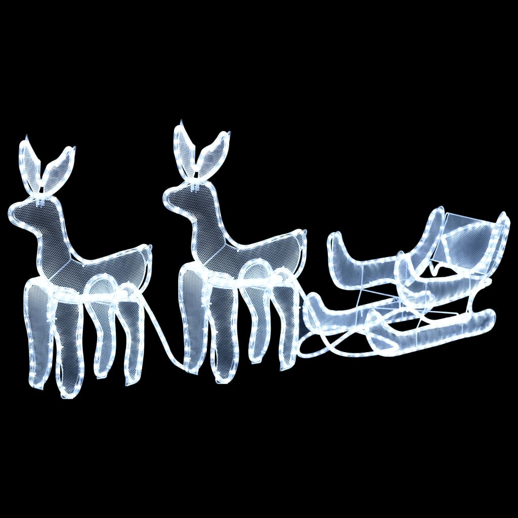 vidaXL Božični okras 2 jelena in sani z mrežo 648 LED lučk
