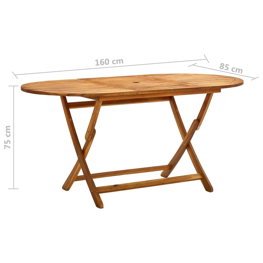 vidaXL Zložljiva vrtna miza 160x85x75 cm trden akacijev les