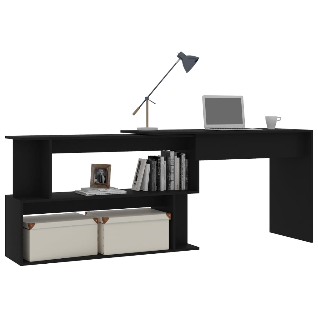 vidaXL Kotna pisalna miza črna 200x50x76 cm iverna plošča