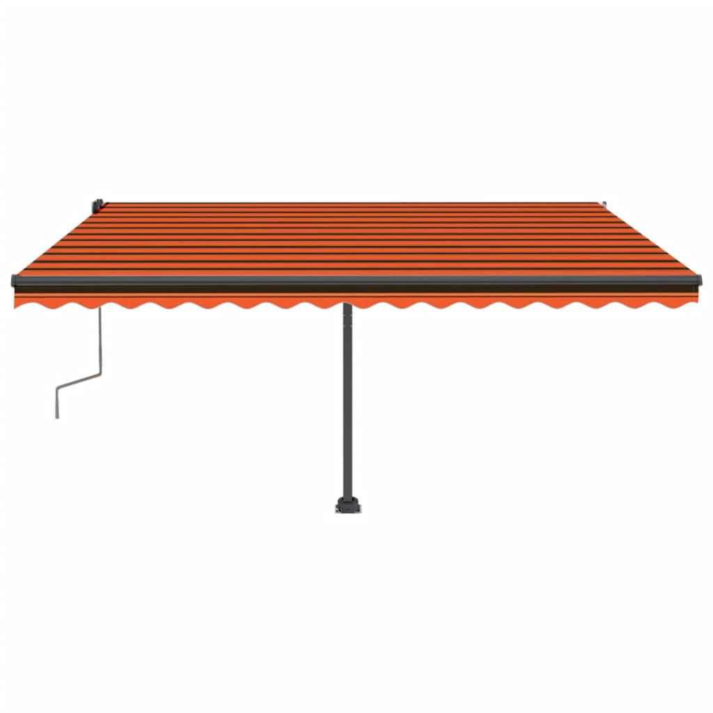 vidaXL Ročno zložljiva tenda z LED lučkami 450x300 cm oranžna in rjava