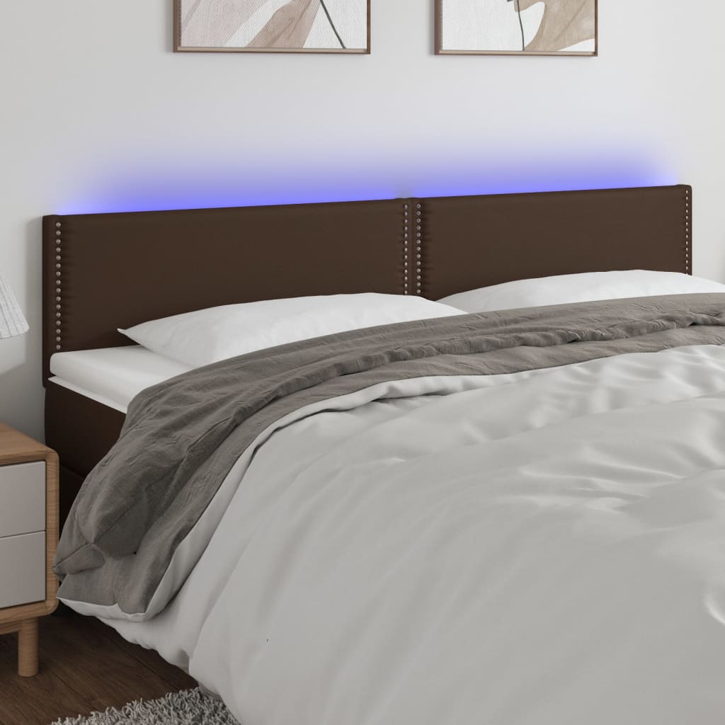 vidaXL LED posteljno vzglavje rjavo 180x5x78/88 cm umetno usnje
