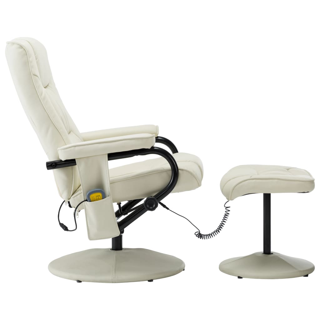 vidaXL Masažni stol s stolčkom za noge krem umetno usnje