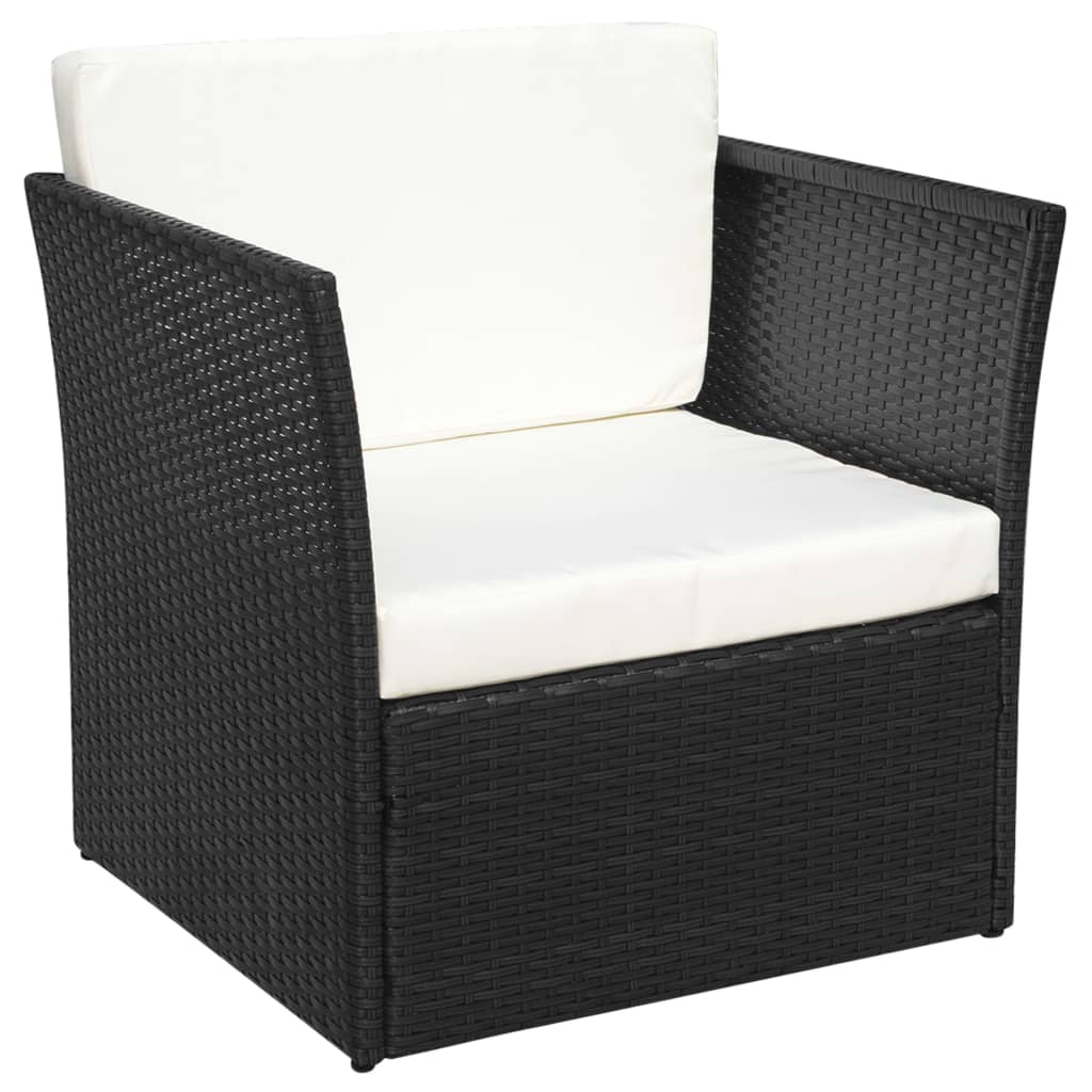 vidaXL Vrtni stol in stolček poli ratan črne barve