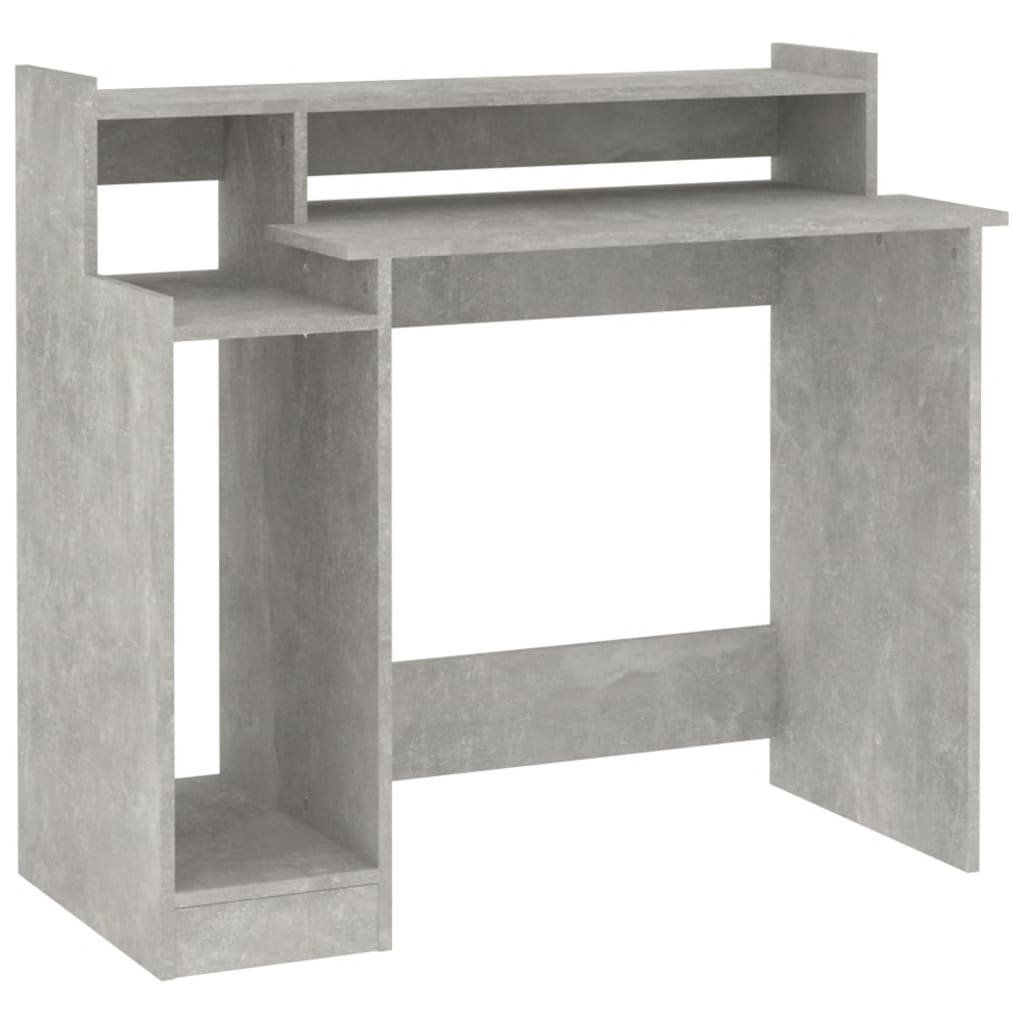 vidaXL Pisalna miza z LED lučkami betonsko siva 97x45x90 cm inž. les