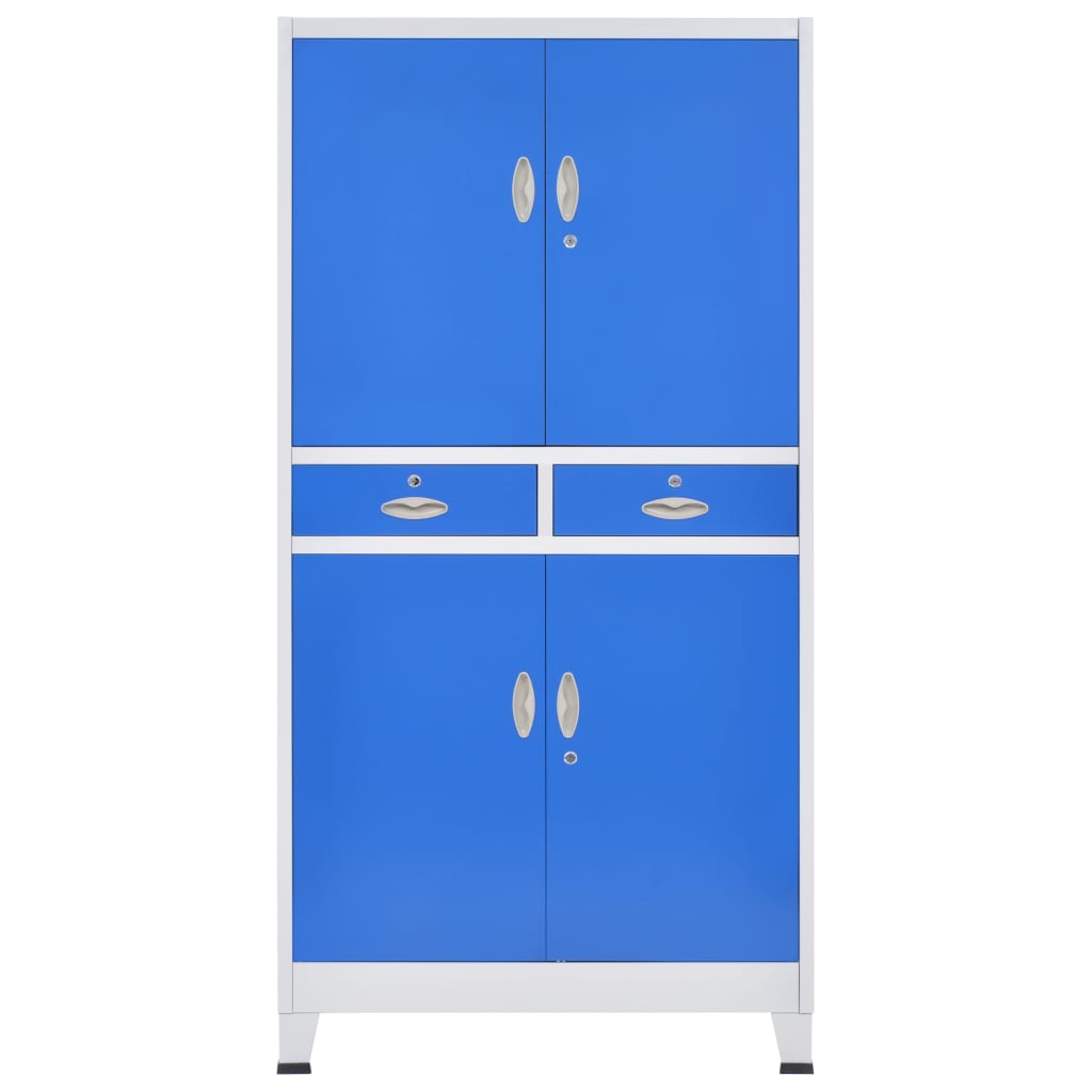vidaXL Pisarniška omara s 4 vrati kovinska 90x40x180 cm siva in modra