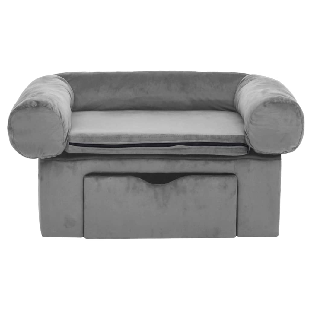 vidaXL Pasji kavč s predalom siv 75x50x38 cm pliš