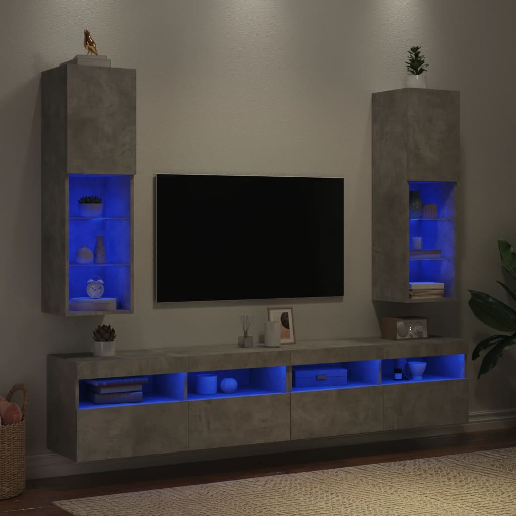 vidaXL TV omarica z LED lučkami 2 kosa betonsko siva 30,5x30x102 cm