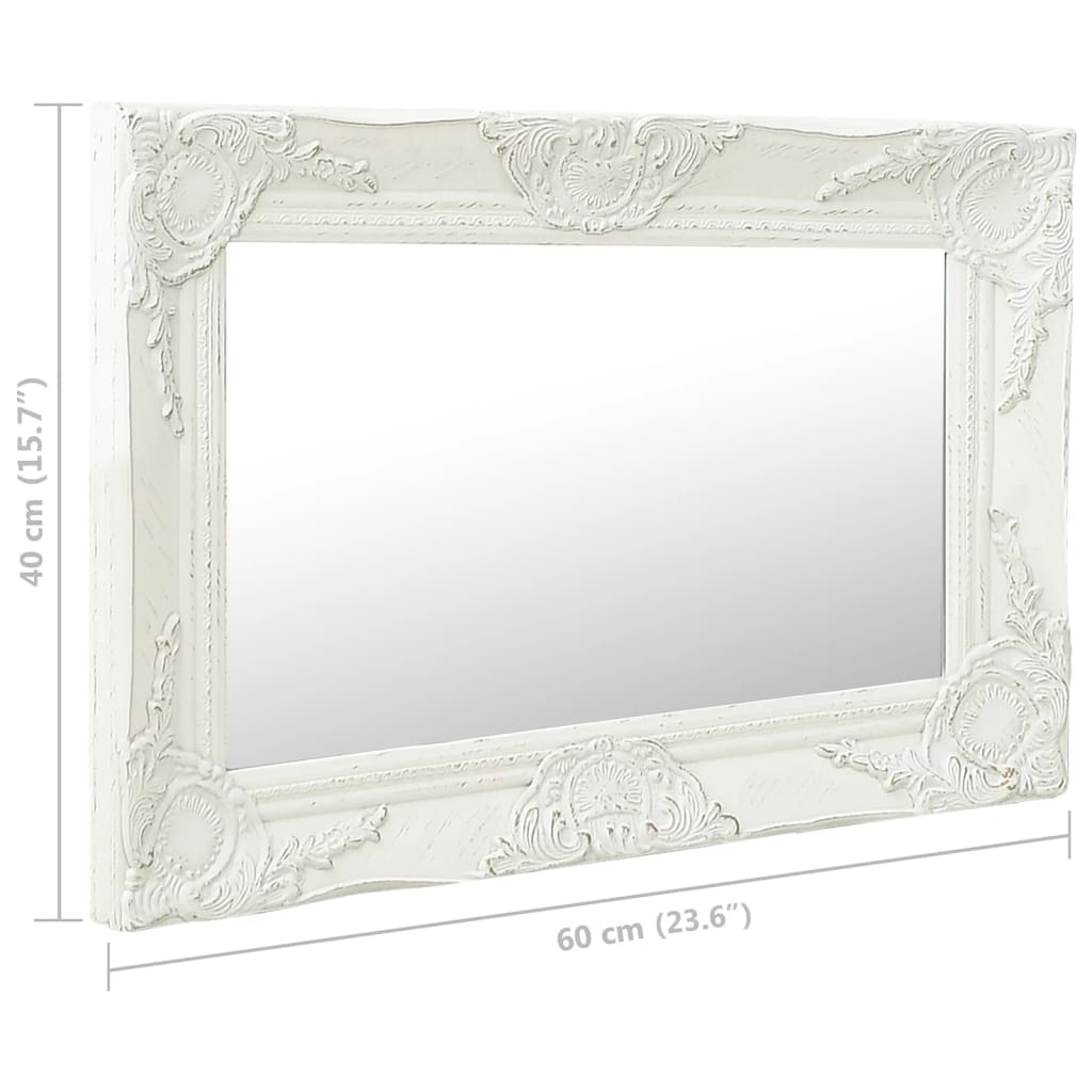 vidaXL Stensko ogledalo v baročnem stilu 60x40 cm belo